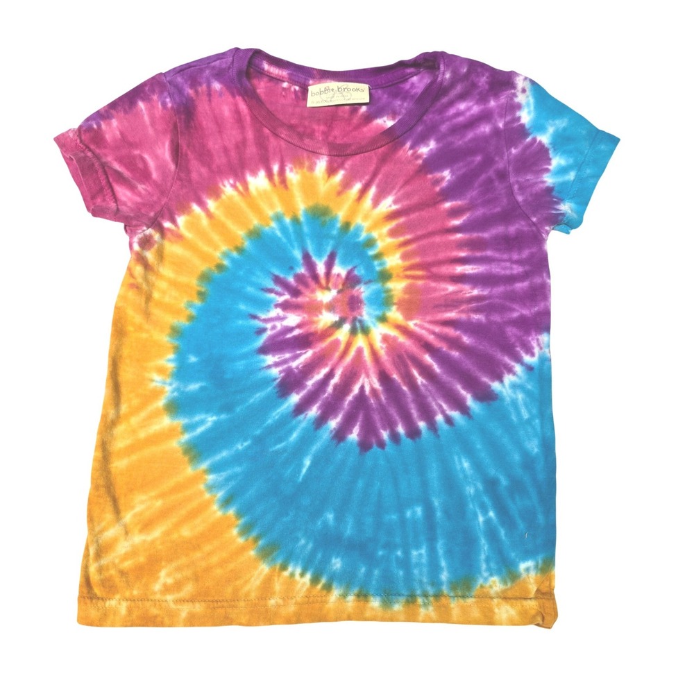 Bobbie Brooks Girls Tie Dye T-Shirt Size S 6/6X Pink Purple Blue Yellow Swirl